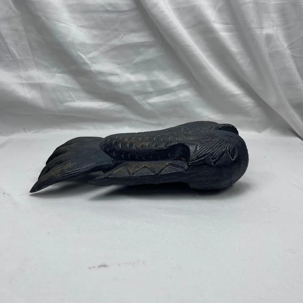 Unbranded Vintage Folk Art Nautical Decor Dark Wood Hand Carved Fish Figurine